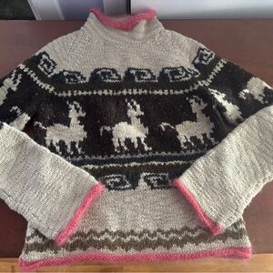 GORGEOUS Vintage J. Crew Handknit Women's Alpaca Sweater - Oatmeal, Brown, Coral